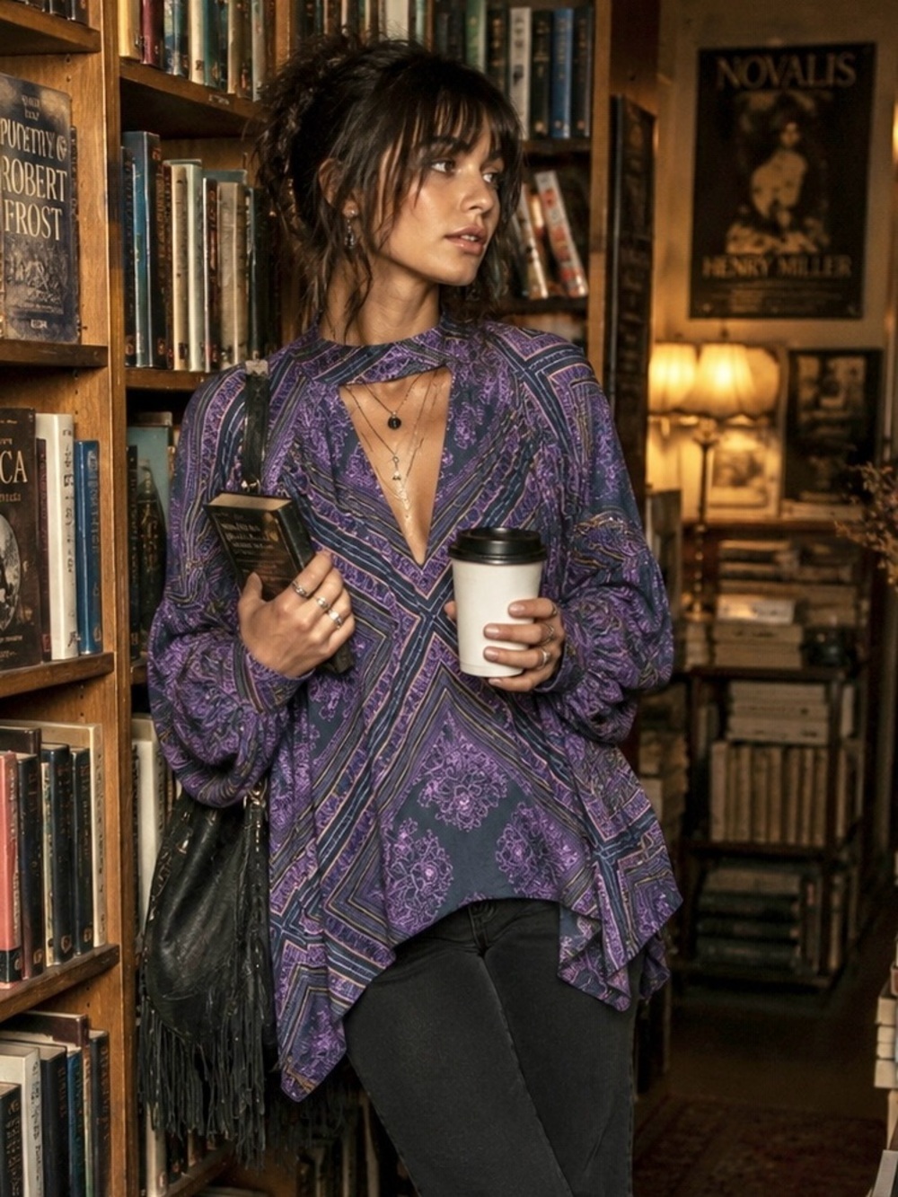 Free People Walking On A Dream Purple Keyhole Peasant Boho Blouse Sz S